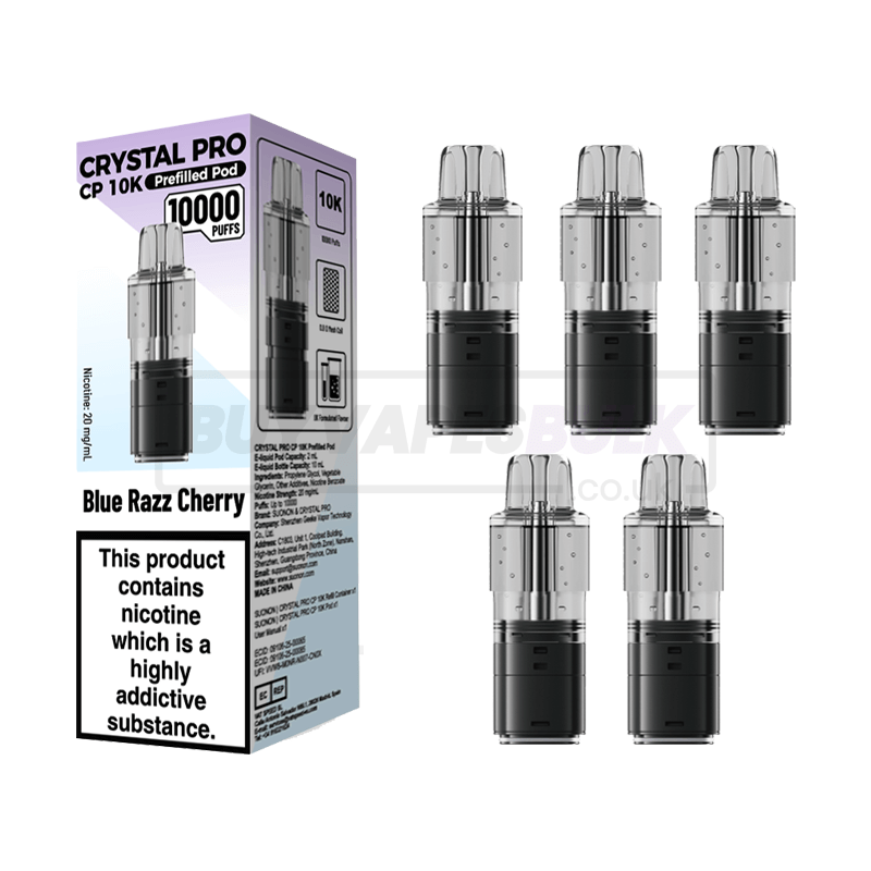 Crystal Pro CP 10K Prefilled Pods 5 Pack Blue Razz Cherry
