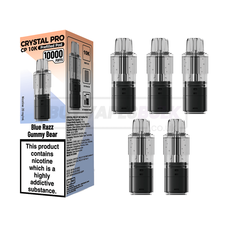Crystal Pro CP 10K Prefilled Pods 5 Pack Blue Razz Gummy Bear