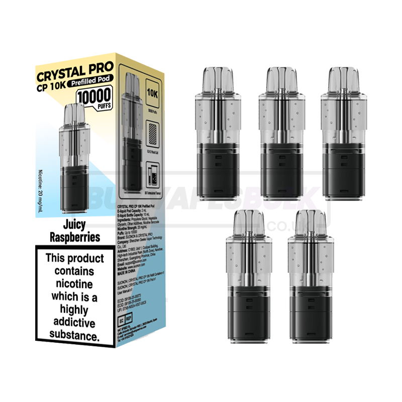 Crystal Pro CP 10K Prefilled Pods 5 Pack Juicy Raspberries