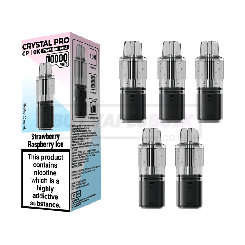 Crystal Pro CP 10K Prefilled Pods 5 Pack Strawberry Raspberry Ice