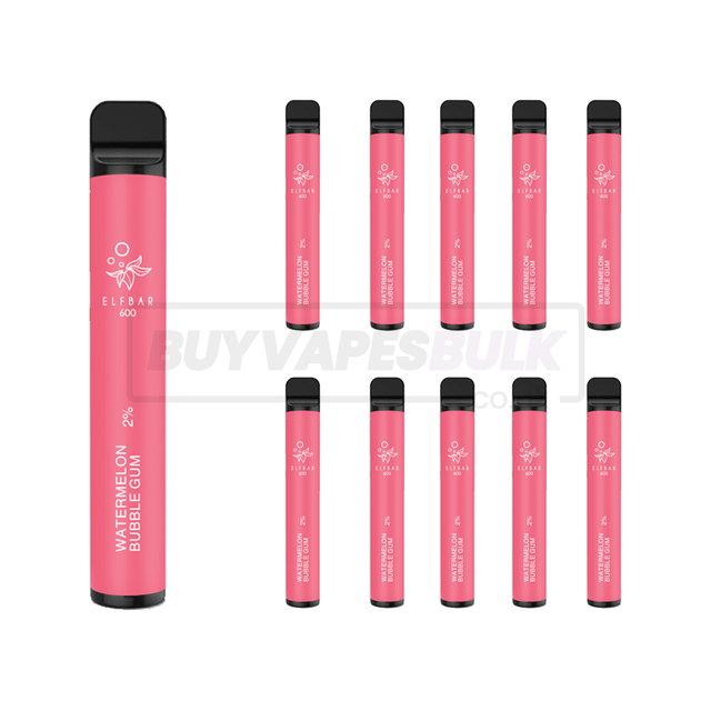 Watermelon Bubblegum Elf Bar 600 Puff Disposable Vape 10 Pack