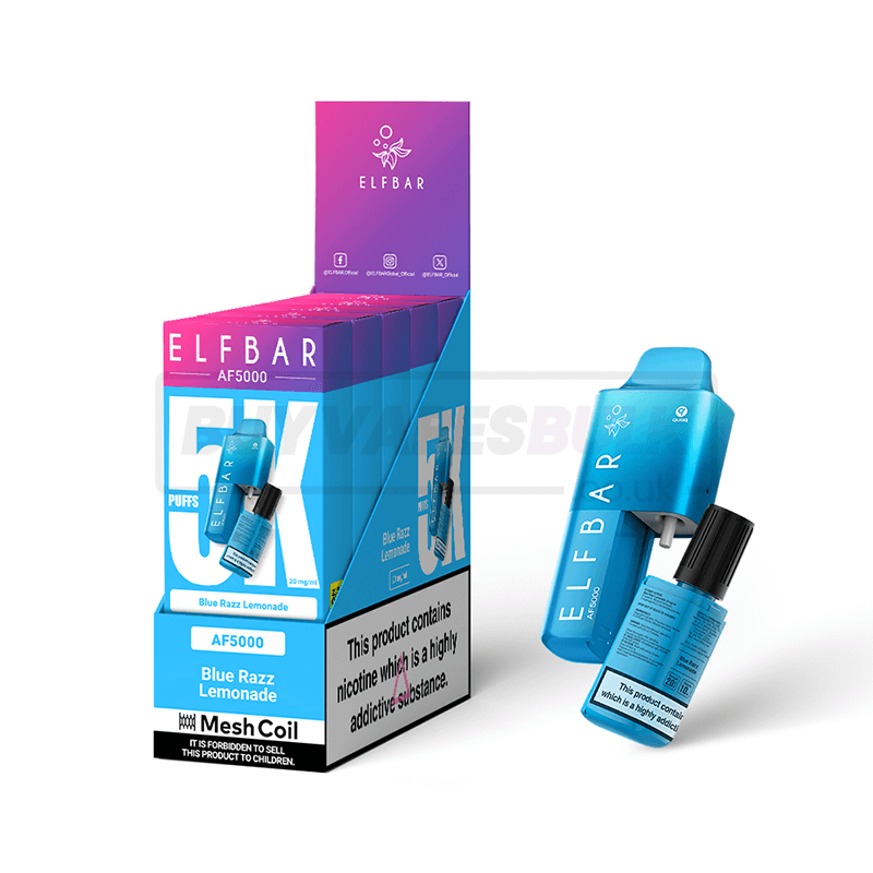 Blue Razz Lemonade Elf Bar AF5000 Puff Disposable Vape 5 Pack