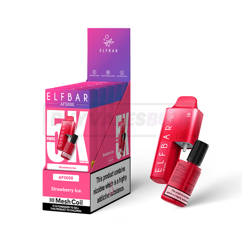 Strawberry Ice Elf Bar AF5000 Puff Disposable Vape 5 Pack