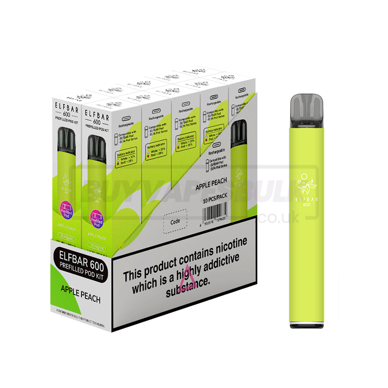 Apple Peach Elfbar 600 Prefilled Vape Kit 10 Pack