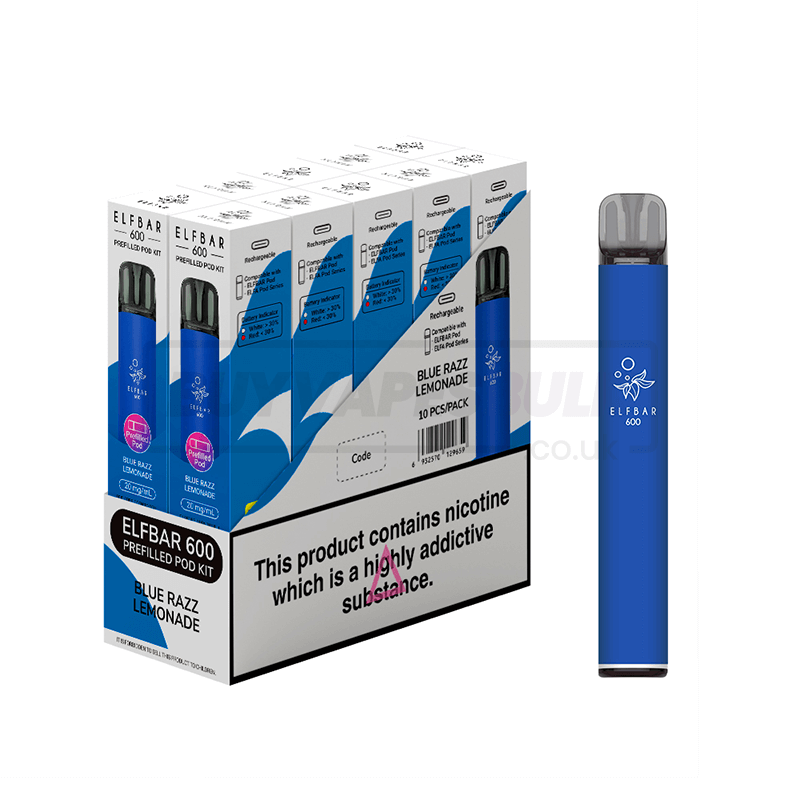 Elf Bar 600 Prefilled Vape Kit 10 Pack Blue Razz Lemonade