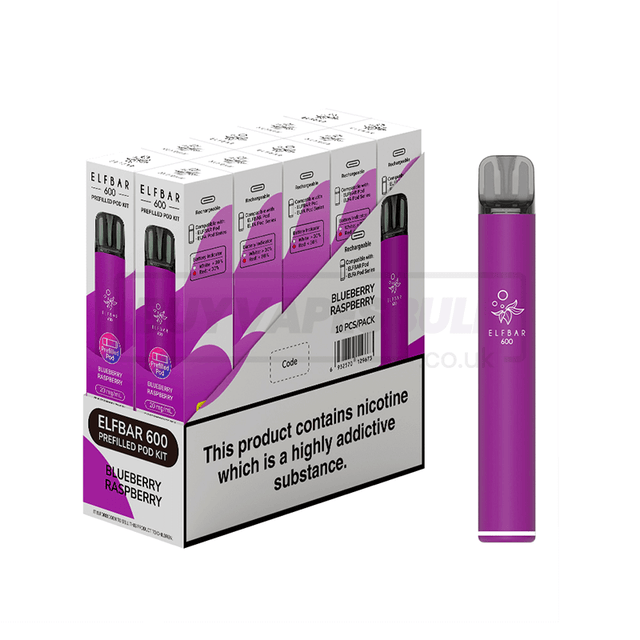 Blueberry Raspberry Elfbar 600 Prefilled Vape Kit 10 Pack