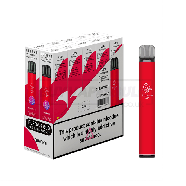 Cherry Ice Elfbar 600 Prefilled Vape Kit 10 Pack