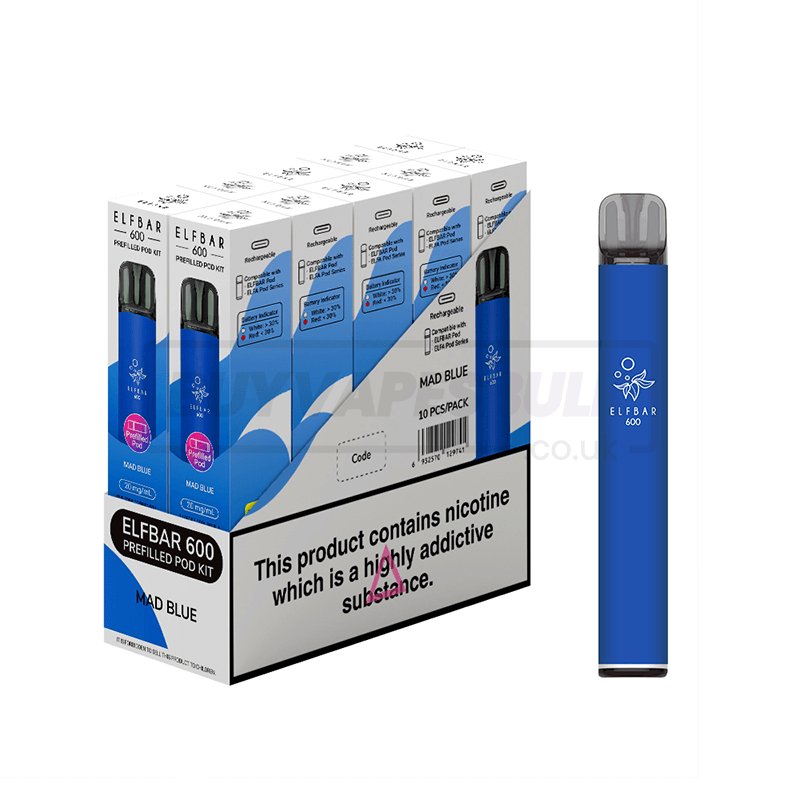 Elf Bar 600 Prefilled Vape Kit 10 Pack Mad Blue