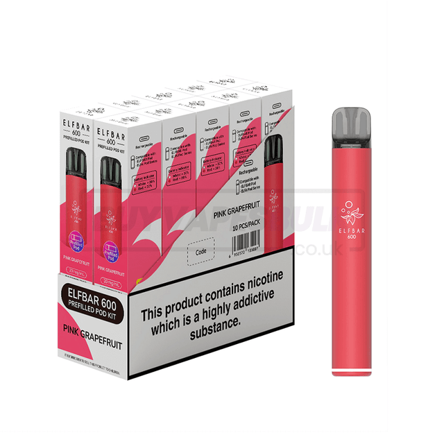 Pink Grapefruit Elfbar 600 Prefilled Vape Kit 10 Pack