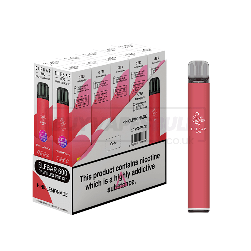 Elf Bar 600 Prefilled Vape Kit 10 Pack Pink Lemonade