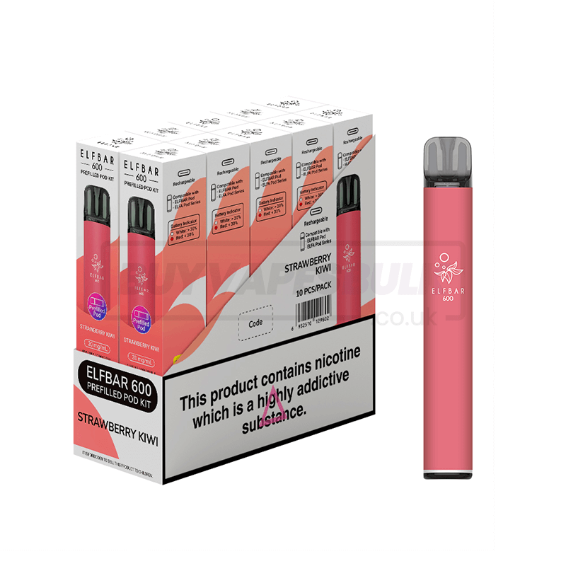 Strawberry Kiwi Elfbar 600 Prefilled Vape Kit 10 Pack