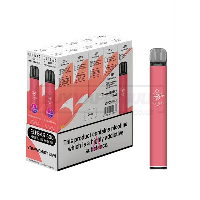 Strawberry Kiwi Elfbar 600 Prefilled Vape Kit 10 Pack