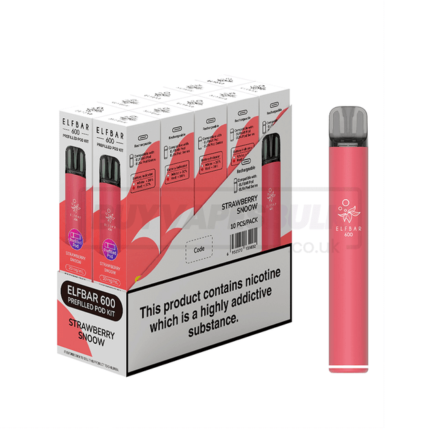 Strawberry Snoow Ice Elfbar 600 Prefilled Vape Kit 10 Pack