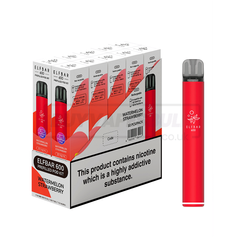 Elf Bar 600 Prefilled Vape Kit 10 Pack Watermelon Strawberry