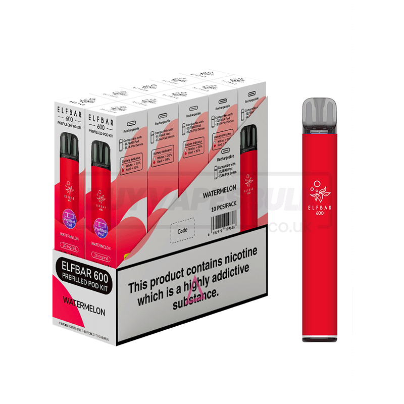 Elf Bar 600 Prefilled Vape Kit 10 Pack Watermelon