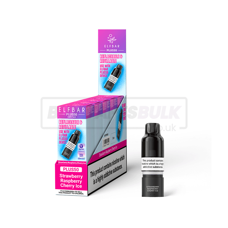 Elfbar Plus 50 Refill Pods 5 Pack Strawberry Raspberry Cherry Ice