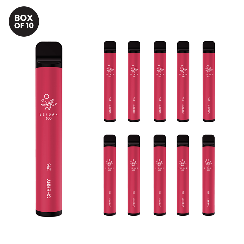 Cherry Elf Bar 600 Puff Disposable Vape 10 Pack Buy Vapes Bulk