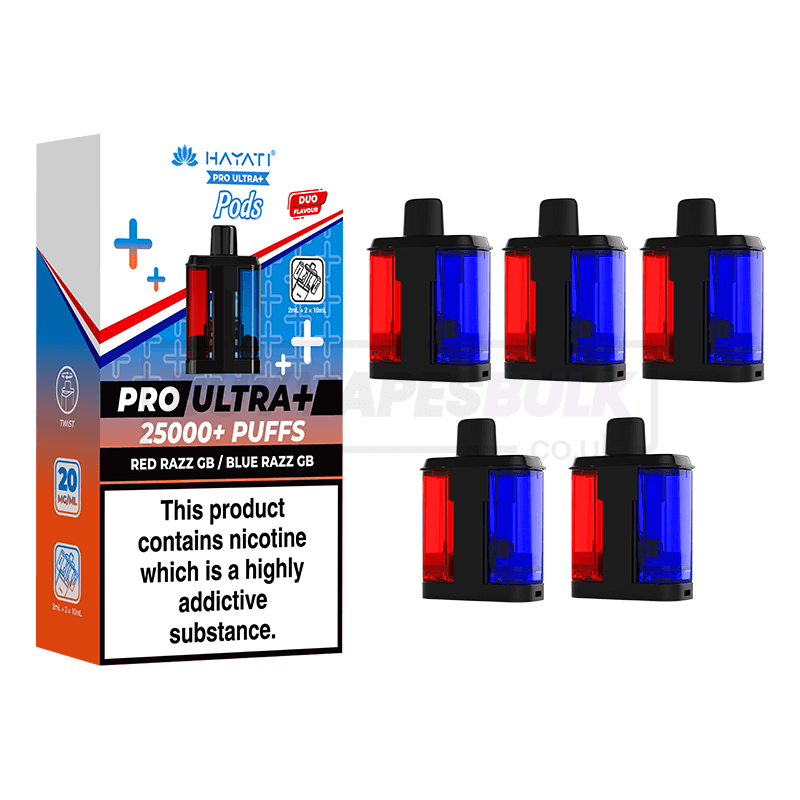 Hayati Pro Ultra Plus 25000 Prefilled Pods 5 Pack Red Razz GB Blue Razz GB (NEW)