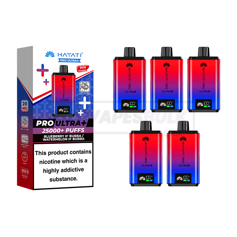 Hayati Pro Ultra Plus 25000 Vape Kit 5 Pack Blueberry H'Bubba Watermelon H'Bubba