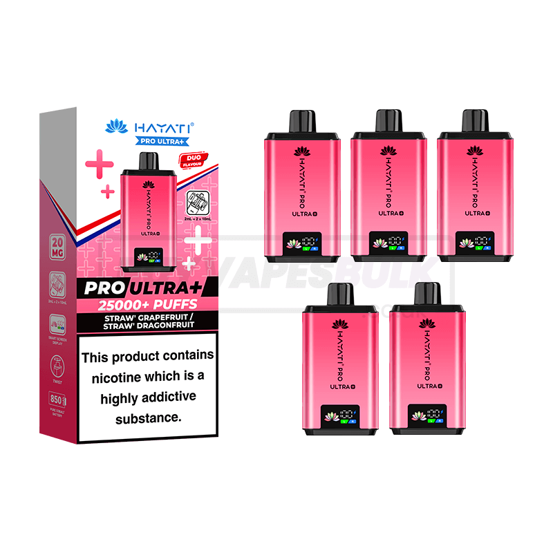 Hayati Pro Ultra Plus 25000 Vape Kit 5 Pack Straw Grapefruit Straw Dragonfruit