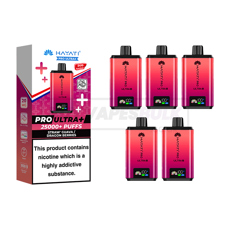 Hayati Pro Ultra Plus 25000 Vape Kit 5 Pack Straw Guava Dragon Berries