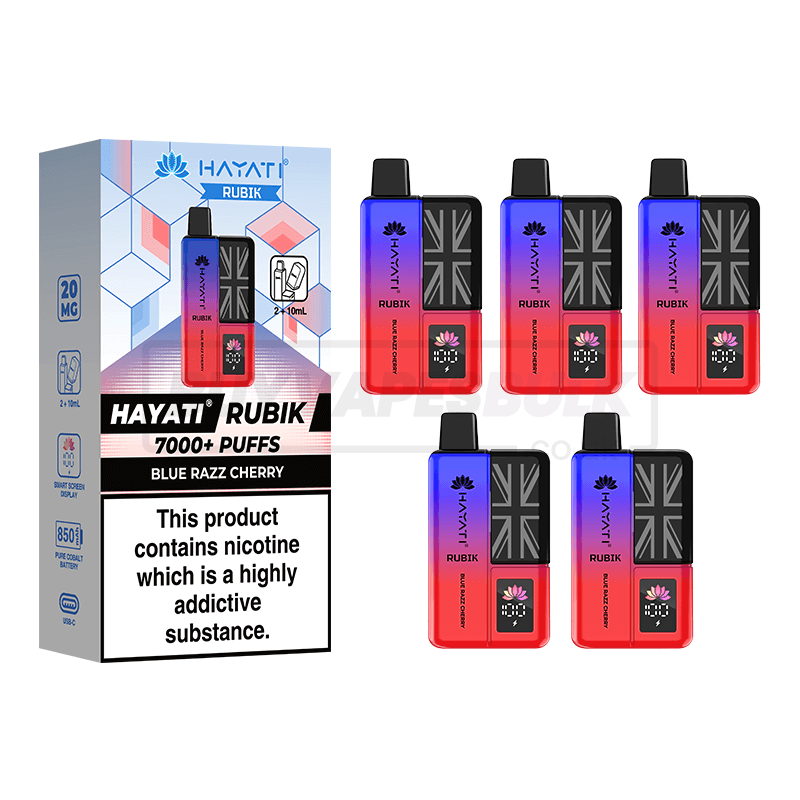 Hayati Rubik 7000 Puffs Vape Kit 5 Pack Blue Razz Cherry