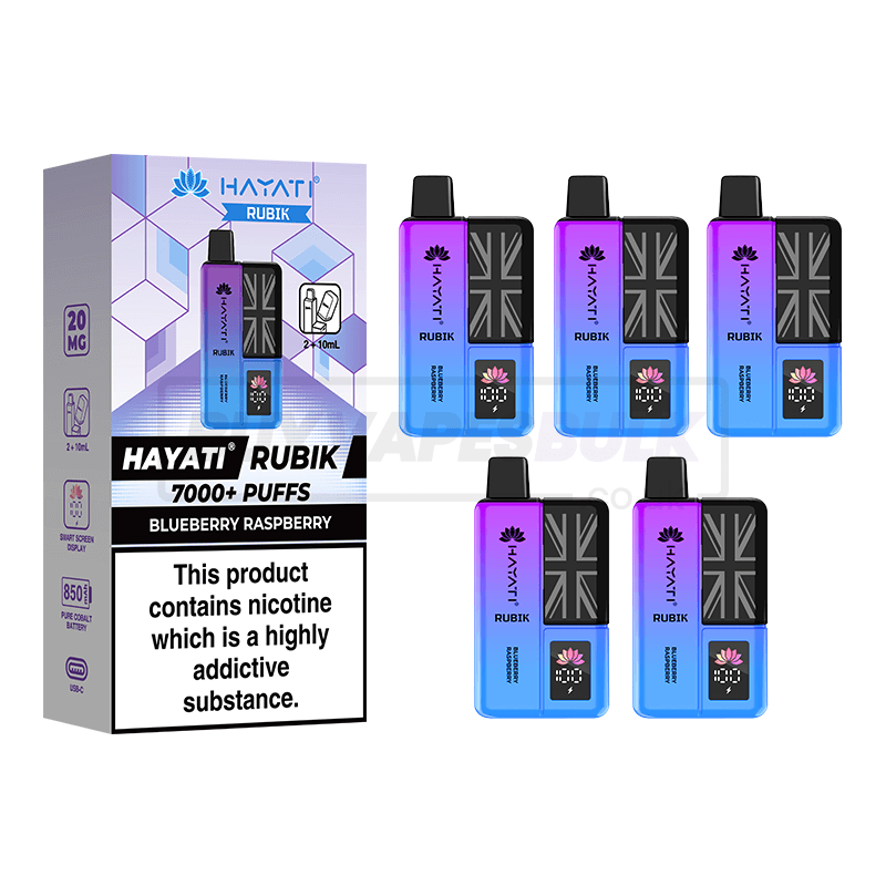 Hayati Rubik 7000 Puffs Vape Kit 5 Pack Blueberry Raspberry