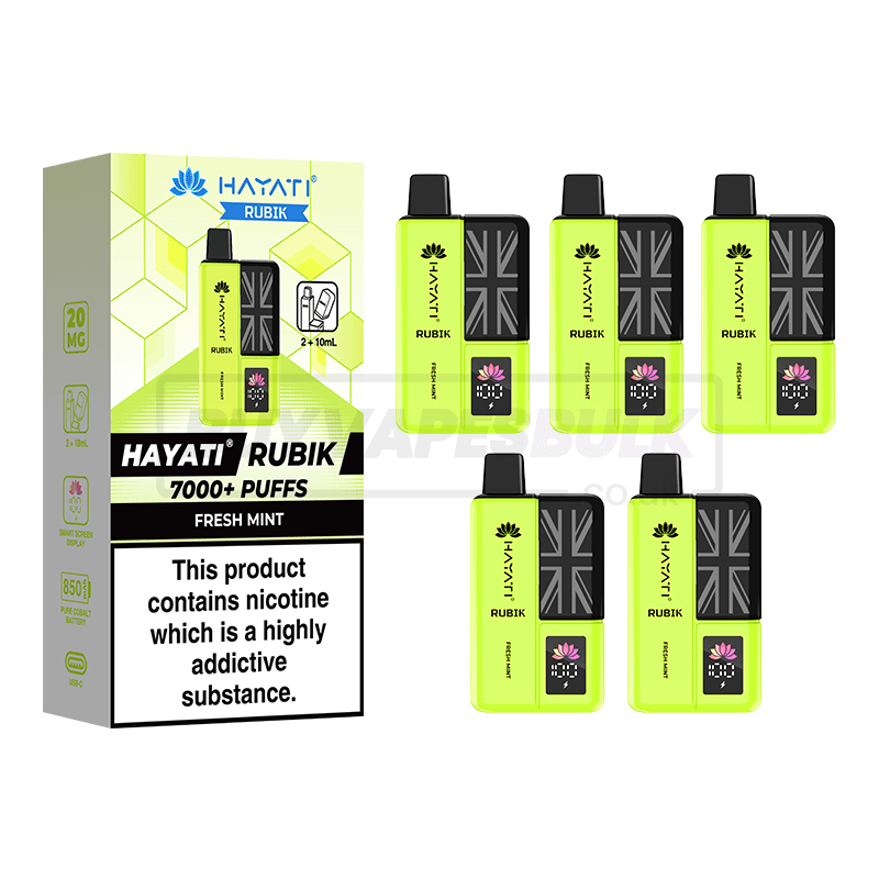Hayati Rubik 7000 Puffs Vape Kit 5 Pack Fresh Mint