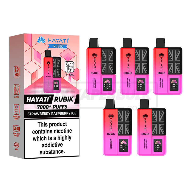Hayati Rubik 7000 Puffs Vape Kit 5 Pack Strawberry Raspberry Ice