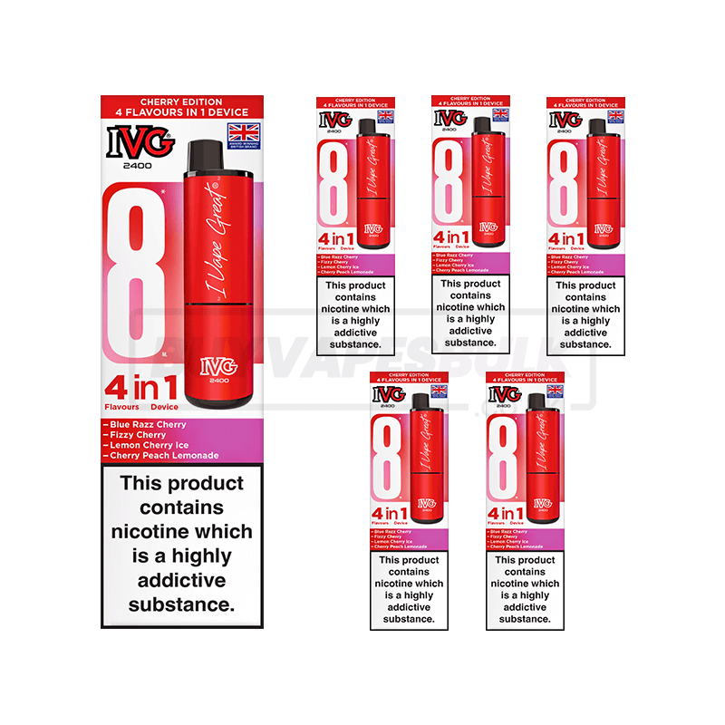 IVG 2400 4 in 1 Prefilled Vape Kit 5 Pack Cherry Edition