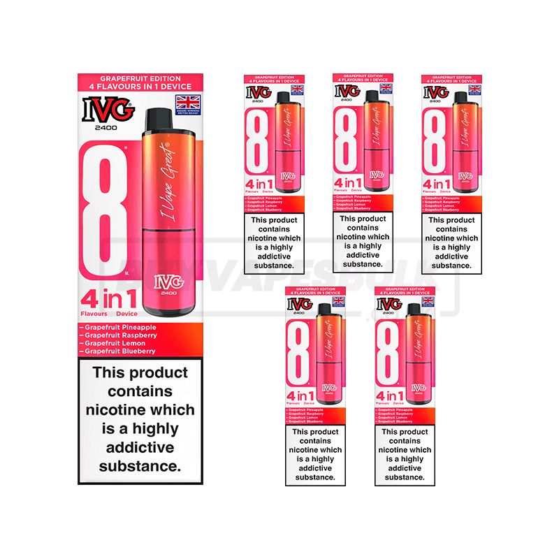 IVG 2400 4 in 1 Prefilled Vape Kit 5 Pack Grapefruit Edition