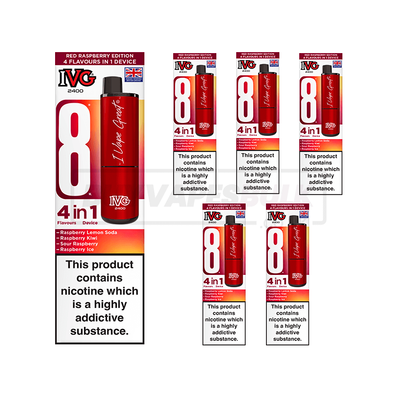 IVG 2400 4 in 1 Prefilled Vape Kit 5 Pack Red Raspberry Edition
