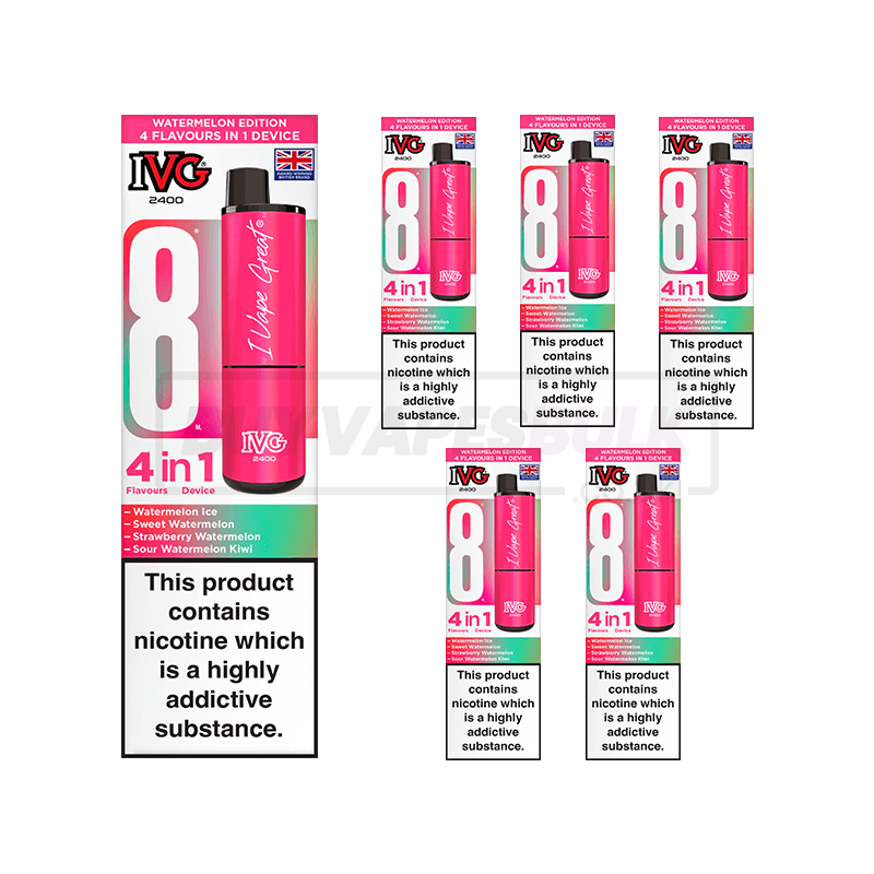 IVG 2400 4 in 1 Prefilled Vape Kit 5 Pack Watermelon Edition