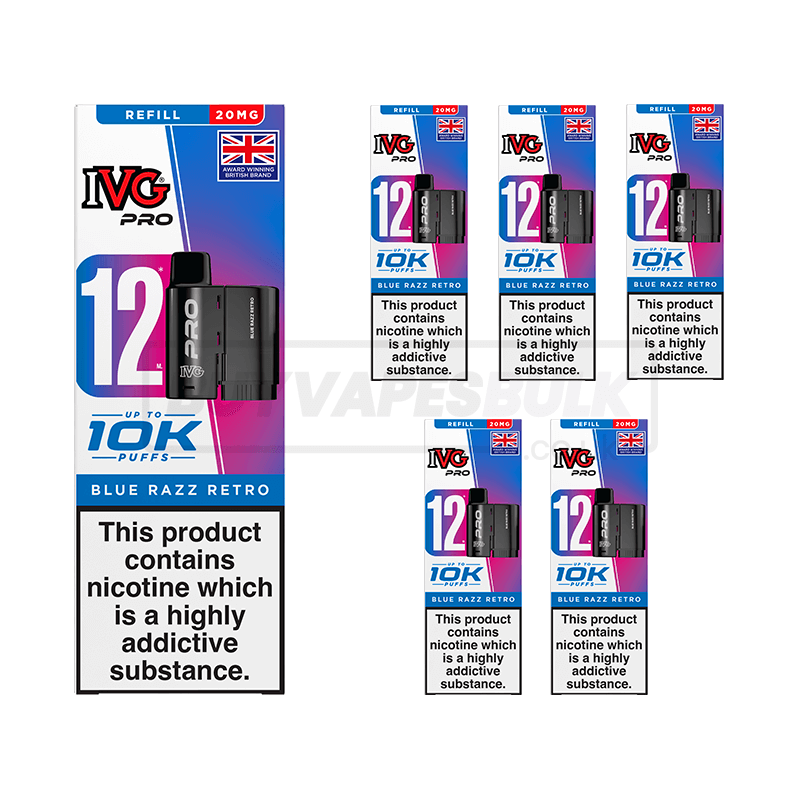 IVG Pro 12 10K Refill Pods 5 Pack Blue Razz Retro (NEW)