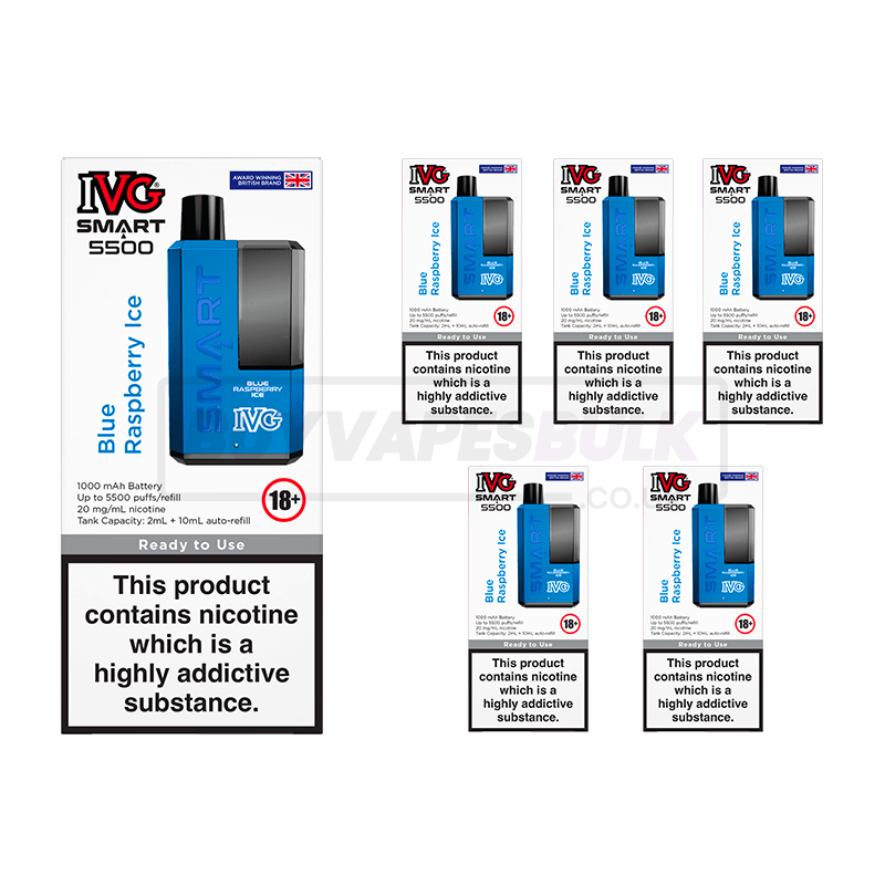 Blue Raspberry Ice IVG Smart 5500 Puff Disposable Vape 5 Pack