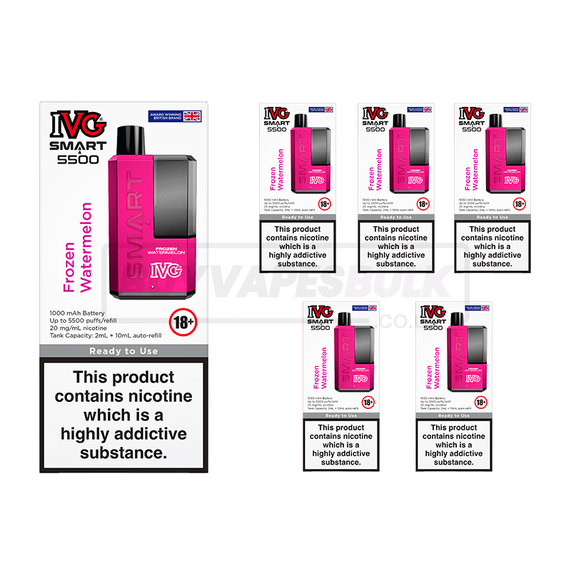 Frozen Watermelon IVG Smart 5500 Puff Disposable Vape 5 Pack