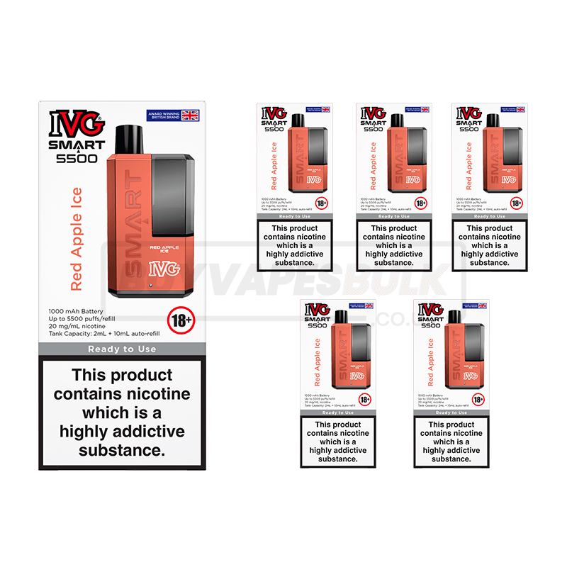 Red Apple Ice IVG Smart 5500 Puff Disposable Vape 5 Pack