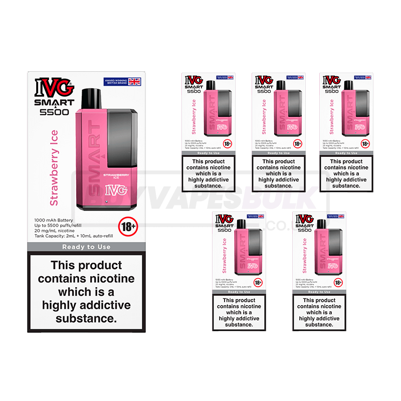 Strawberry Ice IVG Smart 5500 Puff Disposable Vape 5 Pack