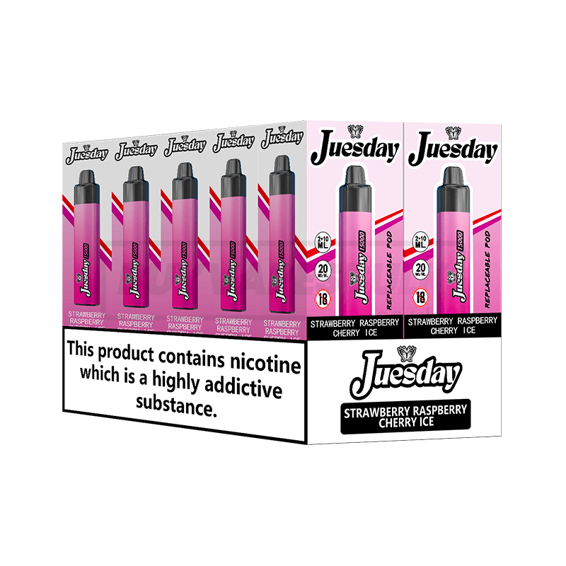 Strawberry Raspberry Cherry Ice Juesday 15K Prefilled Vape Kit 10 Pack