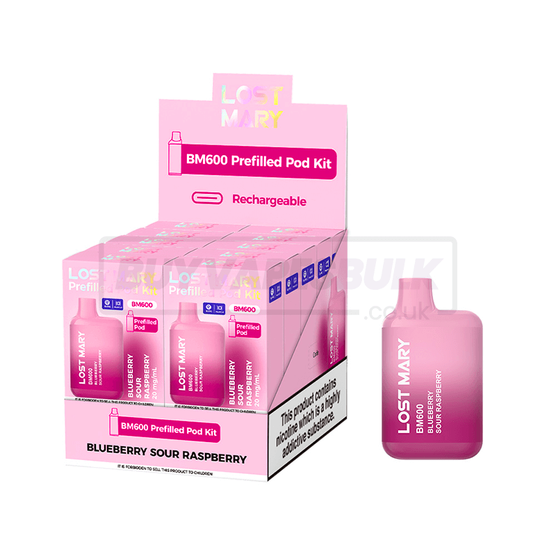 Blueberry Sour Raspberry Lost Mary BM600 Prefilled Vape Kit 10 Pack