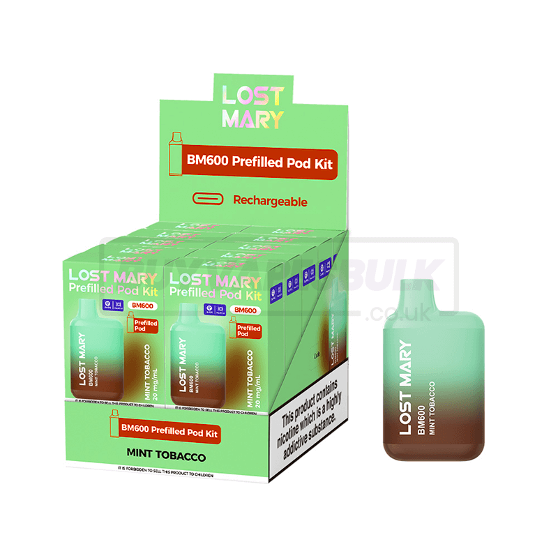 Mint Tobacco Lost Mary BM600 Prefilled Vape Kit 10 Pack