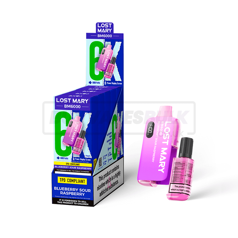 Blueberry Sour Raspberry Lost Mary BM6000 Prefilled Vape Kit 5 Pack