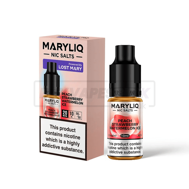 Peach Strawberry Watermelon Ice Maryliq by Lost Mary Nic Salt E-Liquid Pack of 10 x (10ml)