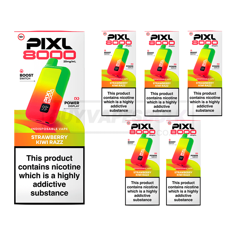 Strawberry Kiwi Razz Pixl 8000 Prefilled Vape Kit 5 Pack