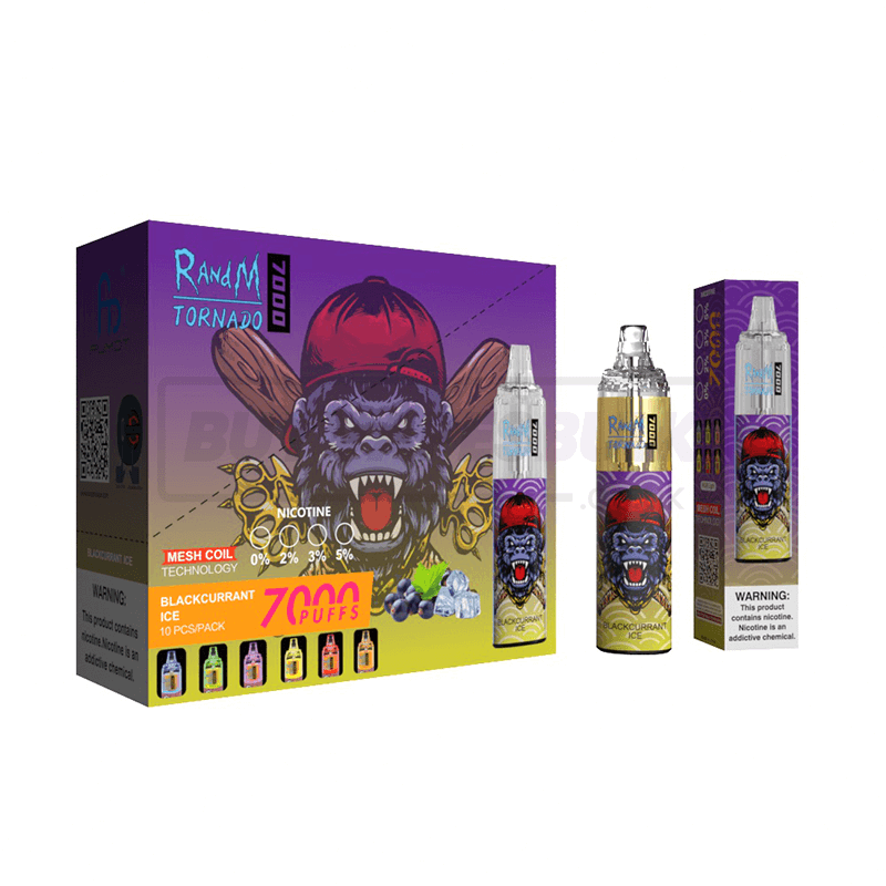 Blackcurrant Ice RandM Tornado 7000 Disposable Vape 10 Pack