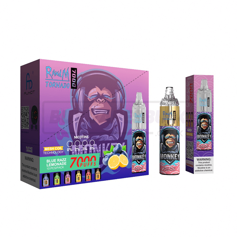 Blue Razz Lemonade RandM Tornado 7000 Disposable Vape 10 Pack