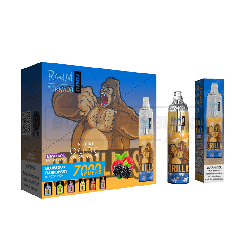 Blue Sour Raspberry RandM Tornado 7000 Disposable Vape 10 Pack