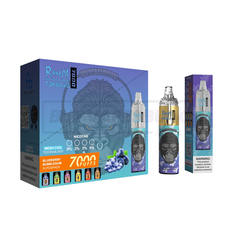 Blueberry Bubblegum RandM Tornado 7000 Disposable Vape 10 Pack