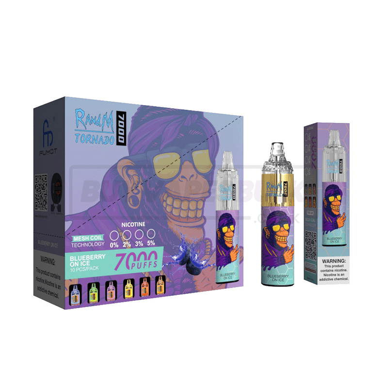 Blueberry On Ice RandM Tornado 7000 Disposable Vape 10 Pack
