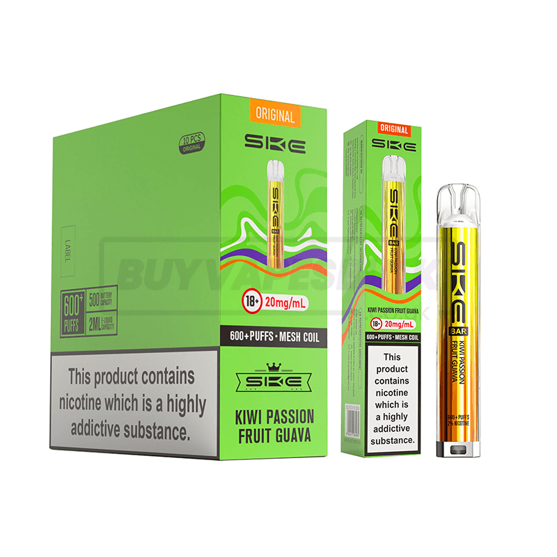 SKE Crystal Bar 600 Prefilled Vape Kit 10 Pack Kiwi Passion Guava